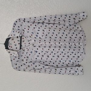 White with Colorful Bug Pattern Express Portofino Shirt Size XS